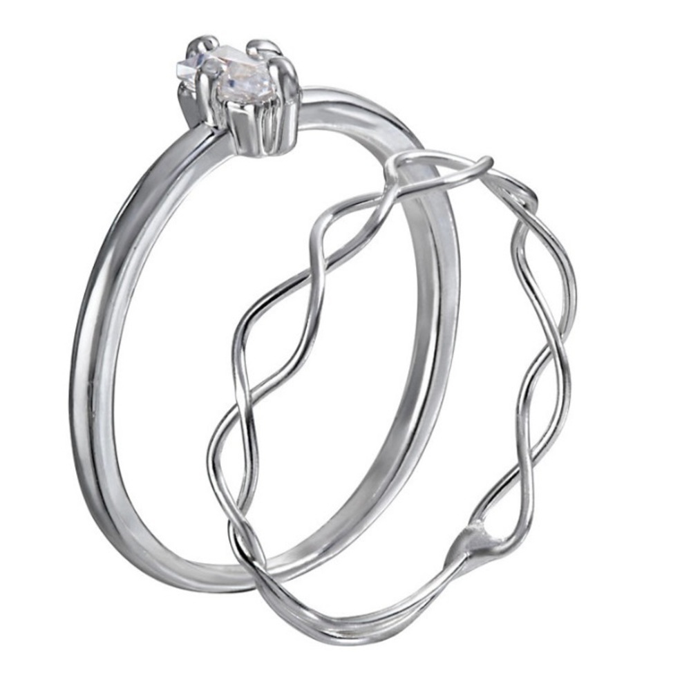LC Lauren Conrad Silver Tone Wavy &
Cubic Zirconia Ring Duo Set, Size: 7